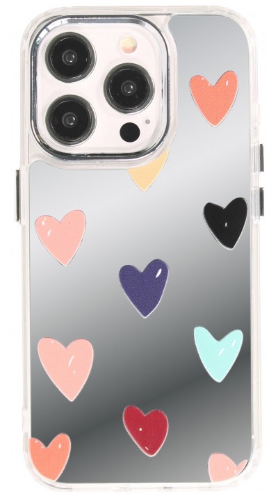 Coque iPhone 14 Pro Max - Silicone transparent Many Hearts avec effet miroir