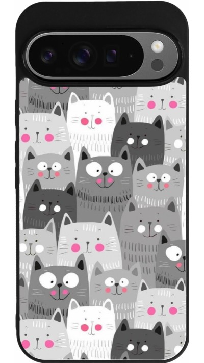 Google Pixel 9 Pro XL Case Hülle - Silikon schwarz Katzenschwärme