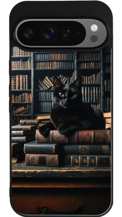 Google Pixel 9 Pro XL Case Hülle - Silikon schwarz Katze Bücher dunkel