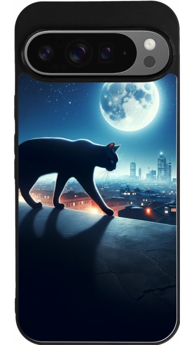 Google Pixel 9 Pro XL Case Hülle - Silikon schwarz Schwarze Katze unter dem Vollmond