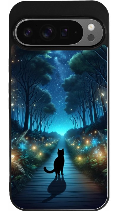 Google Pixel 9 Pro XL Case Hülle - Silikon schwarz Schwarze Katze Spaziergang
