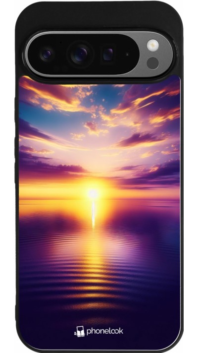 Google Pixel 9 Pro XL Case Hülle - Silikon schwarz Sonnenuntergang gelb violett