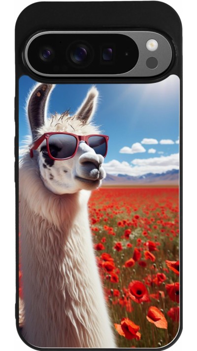 Google Pixel 9 Pro XL Case Hülle - Silikon schwarz Lama Chic in Mohnblume