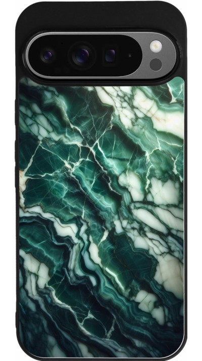 Google Pixel 9 Pro XL Case Hülle - Silikon schwarz Majestätischer grüner Marmor
