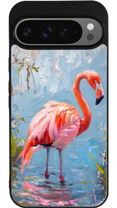 Google Pixel 9 Pro XL Case Hülle - Silikon schwarz Paint Flamingo