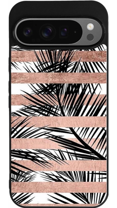 Google Pixel 9 Pro XL Case Hülle - Silikon schwarz Palm trees gold stripes