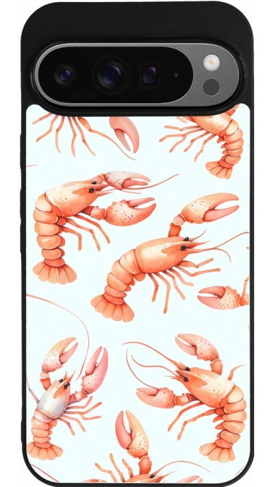 Google Pixel 9 Pro XL Case Hülle - Silikon schwarz Muster von pastellfarbenen Hummern