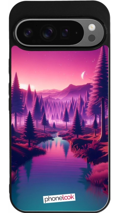 Google Pixel 9 Pro XL Case Hülle - Silikon schwarz Lila-rosa Landschaft