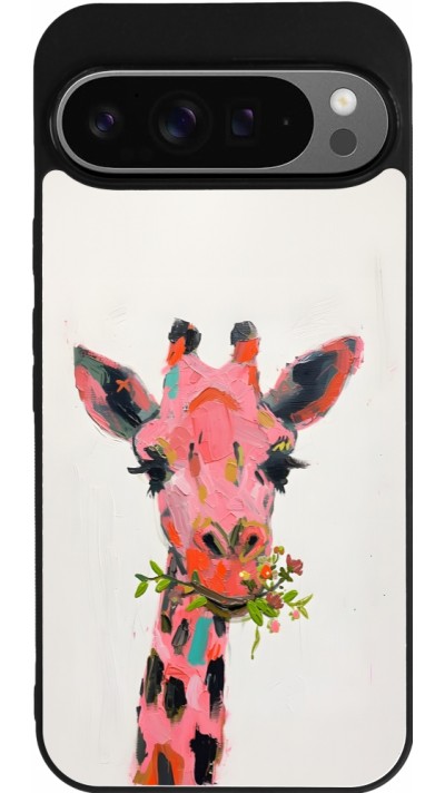 Google Pixel 9 Pro XL Case Hülle - Silikon schwarz Pink Girafe Paint