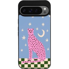 Google Pixel 9 Pro XL Case Hülle - Silikon schwarz Pink leopard with stars 2026