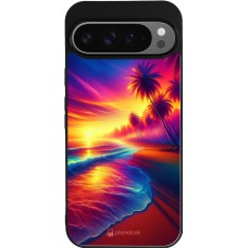 Google Pixel 9 Pro XL Case Hülle - Silikon schwarz Strand Sonnenuntergang auffällig