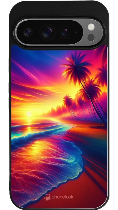 Google Pixel 9 Pro XL Case Hülle - Silikon schwarz Strand Sonnenuntergang auffällig