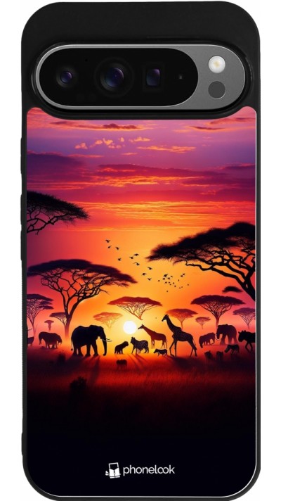 Google Pixel 9 Pro XL Case Hülle - Silikon schwarz Safari Sonnenuntergang Wildtiere