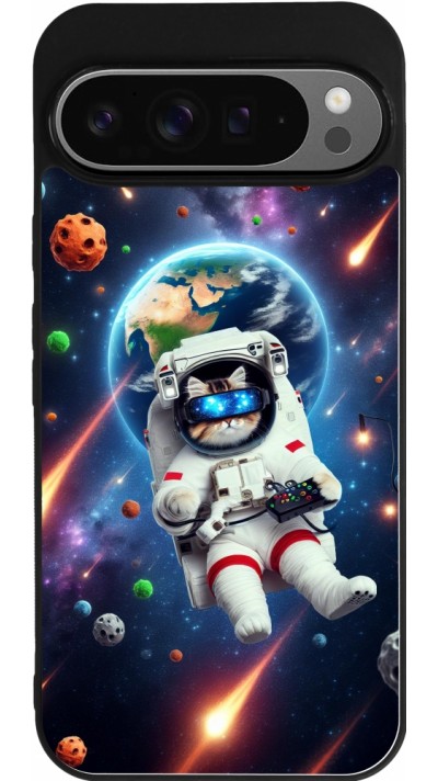 Google Pixel 9 Pro XL Case Hülle - Silikon schwarz VR SpaceCat Odyssee