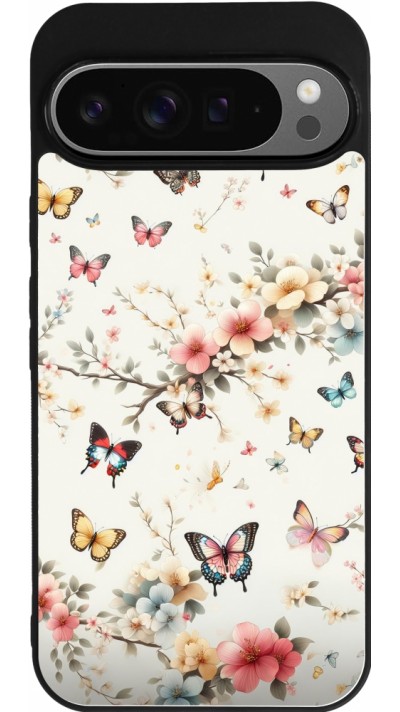 Coque Google Pixel 9 Pro XL - Silicone rigide noir Spring 25 Papillons Légers
