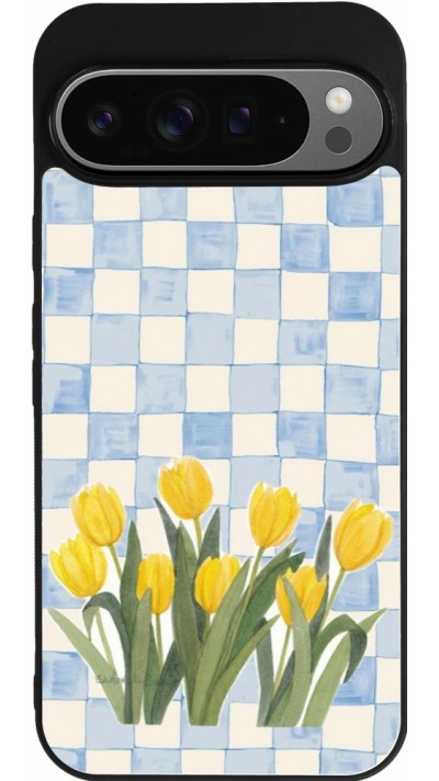 Google Pixel 9 Pro XL Case Hülle - Silikon schwarz Blue vichy tulips Spring 2026