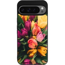 Coque Google Pixel 9 Pro XL - Silicone rigide noir Bouquet of tulips Spring 2026