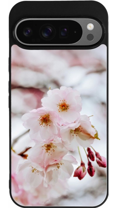 Google Pixel 9 Pro XL Case Hülle - Silikon schwarz Cherry tree Spring 2026