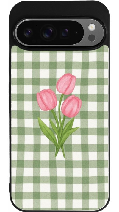 Google Pixel 9 Pro XL Case Hülle - Silikon schwarz Green vichy tulips Spring 2026