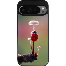 Coque Google Pixel 9 Pro XL - Silicone rigide noir Ladybird on a mushroom Spring 2026
