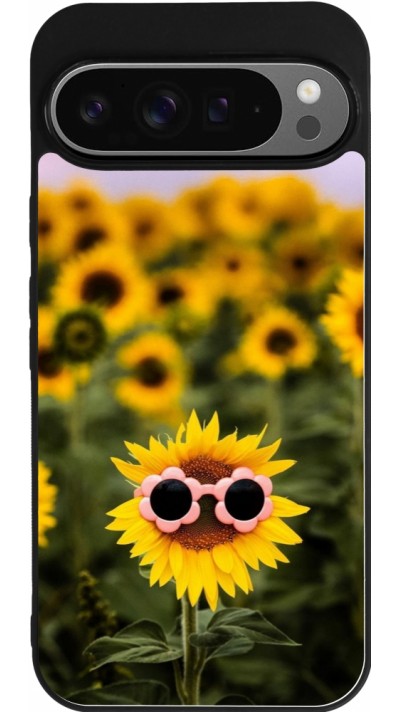 Google Pixel 9 Pro XL Case Hülle - Silikon schwarz Sunflower with glasses Spring 2026