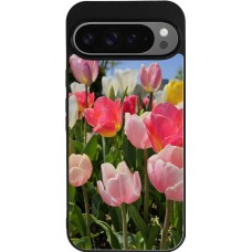 Coque Google Pixel 9 Pro XL - Silicone rigide noir Tulips Spring 2026