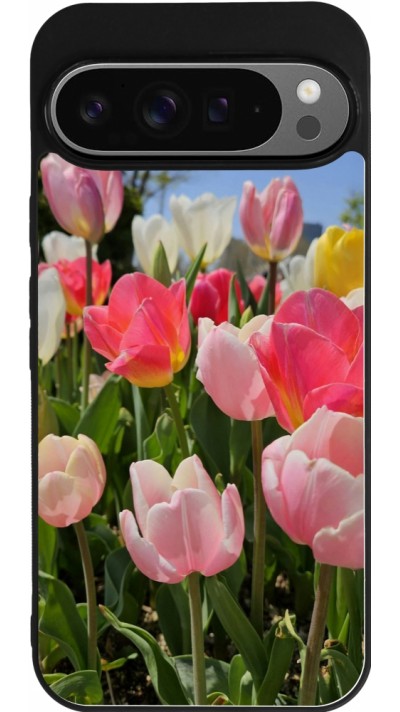 Google Pixel 9 Pro XL Case Hülle - Silikon schwarz Tulips Spring 2026