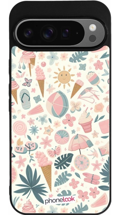 Google Pixel 9 Pro XL Case Hülle - Silikon schwarz Sommer Pink Muster