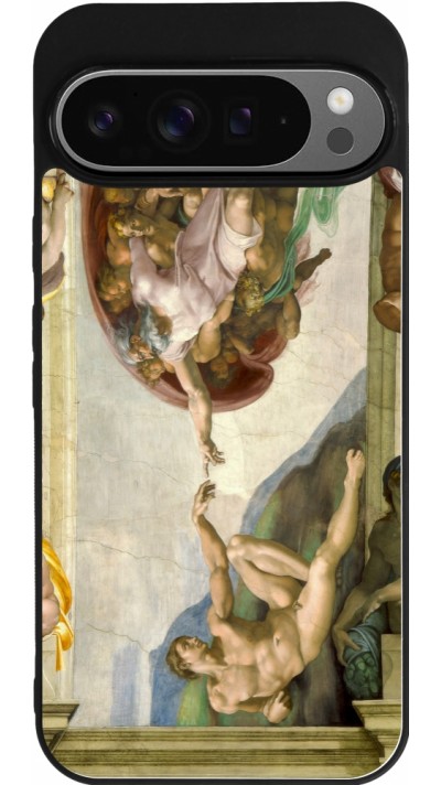 Coque Google Pixel 9 Pro XL - Silicone rigide noir Tableau art - La Création d’Adam - Michel-Ange