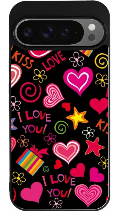 Google Pixel 9 Pro XL Case Hülle - Silikon schwarz Valentine 2023 love symbols