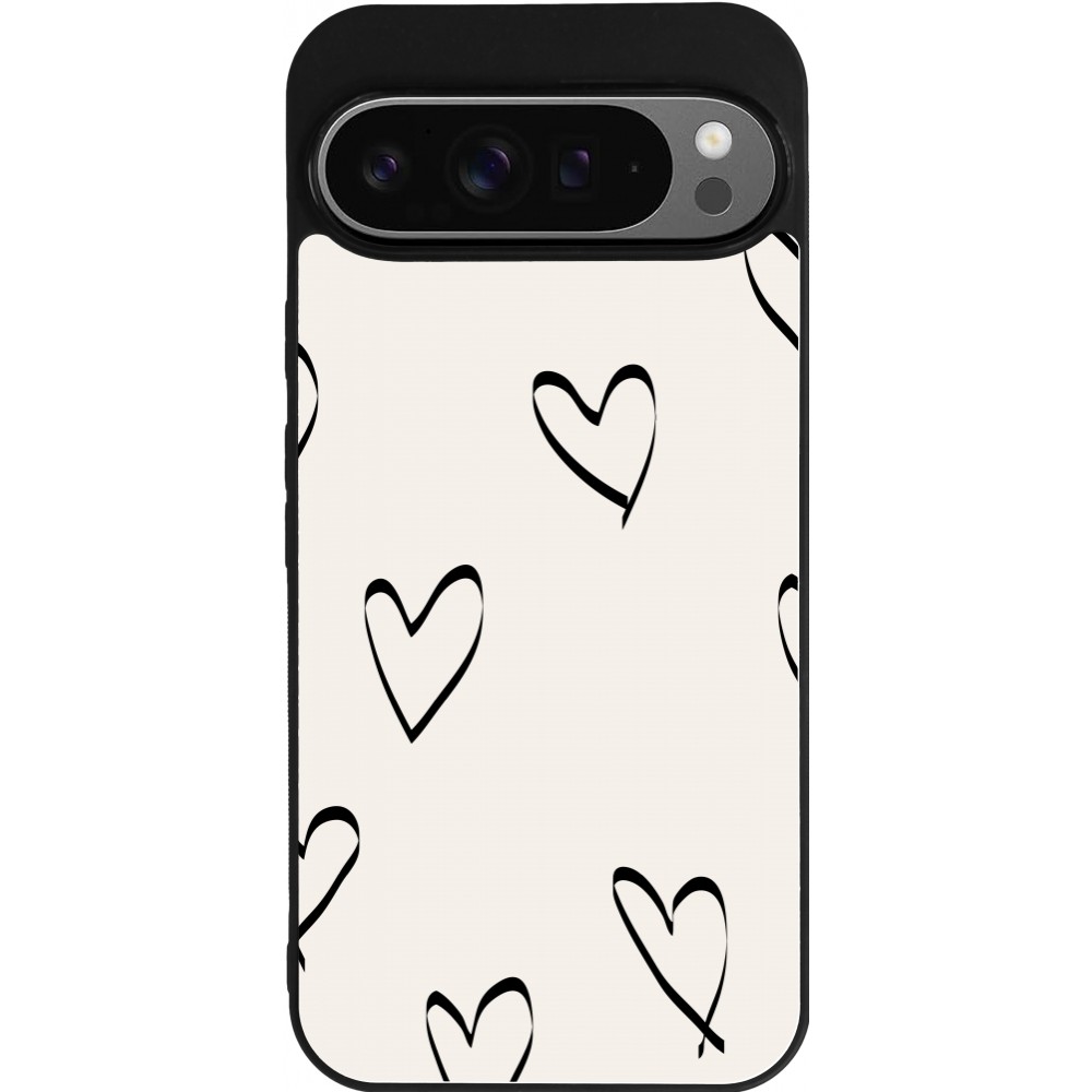 Coque Google Pixel 9 Pro XL - Silicone rigide noir Valentine 2023 minimalist hearts