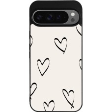 Coque Google Pixel 9 Pro XL - Silicone rigide noir Valentine 2023 minimalist hearts