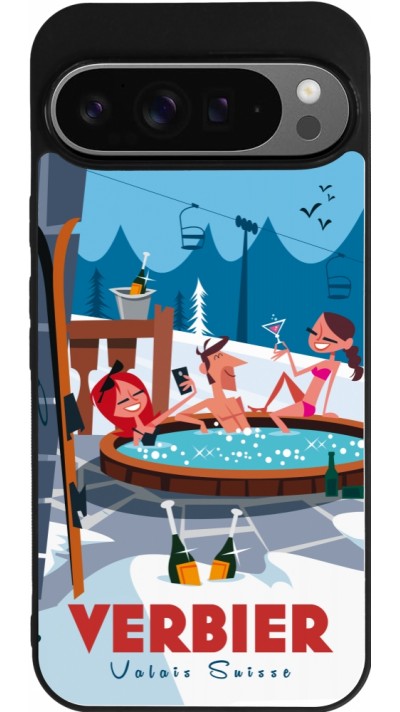 Google Pixel 9 Pro XL Case Hülle - Silikon schwarz Verbier Mountain Jacuzzi