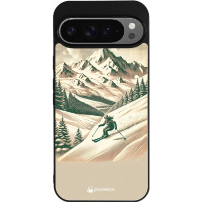Coque Google Pixel 9 Pro XL - Silicone rigide noir Vintage Ski Mountain