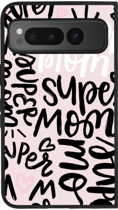 Coque Google Pixel Fold - Silicone rigide noir Mom 2024 Super mom