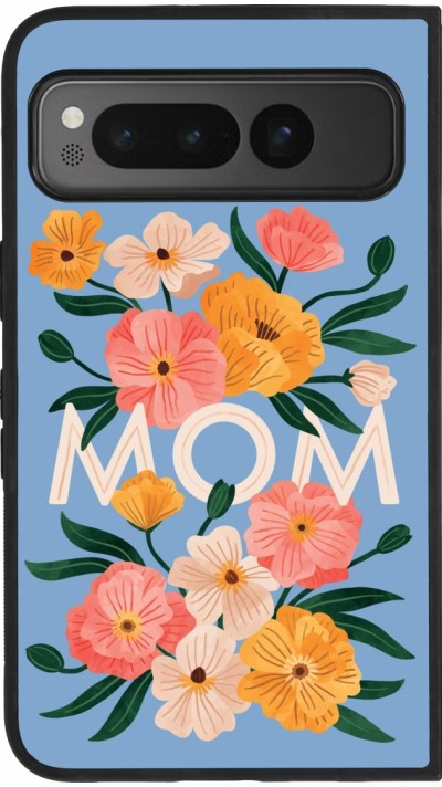 Coque Google Pixel Fold - Silicone rigide noir Mom 2026 Flowers