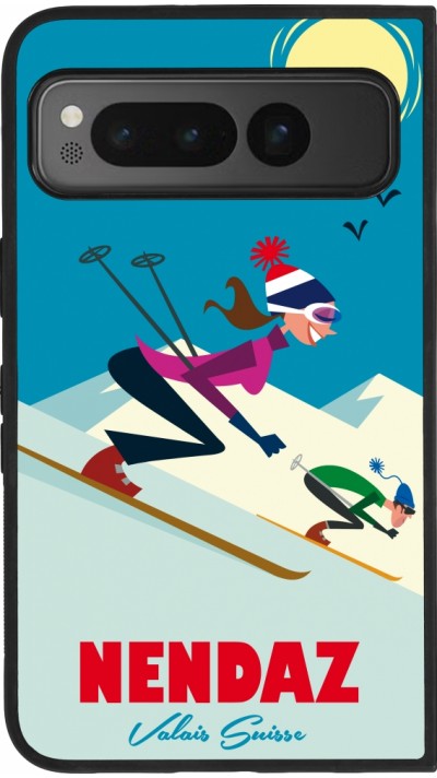 Coque Google Pixel Fold - Silicone rigide noir Nendaz Ski Downhill