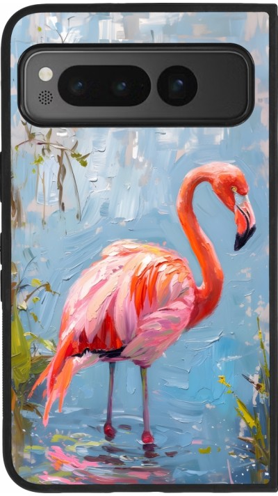 Coque Google Pixel Fold - Silicone rigide noir Paint Flamingo