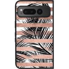 Coque Google Pixel Fold - Silicone rigide noir Palm trees gold stripes
