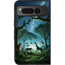 Coque Google Pixel Fold - Silicone rigide noir Paradis des animaux exotiques