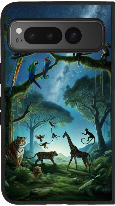 Coque Google Pixel Fold - Silicone rigide noir Paradis des animaux exotiques
