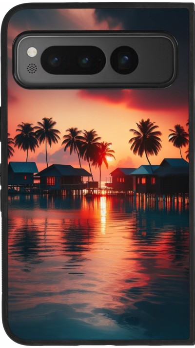 Coque Google Pixel Fold - Silicone rigide noir Paradis Maldives