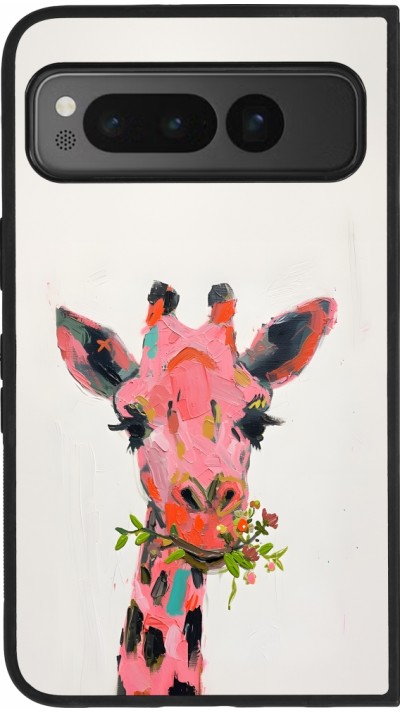 Coque Google Pixel Fold - Silicone rigide noir Pink Girafe Paint