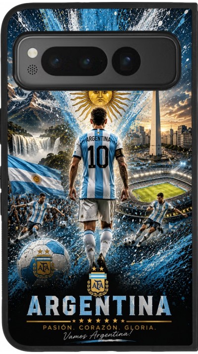 Coque Google Pixel Fold - Silicone rigide noir Football Argentine splash 2026