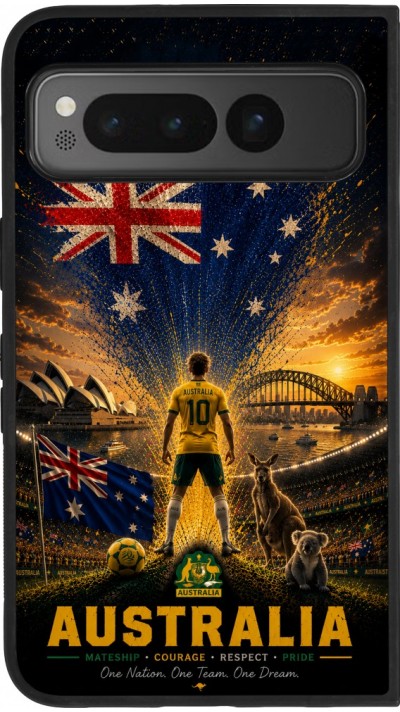 Coque Google Pixel Fold - Silicone rigide noir Football Australie splash 2026