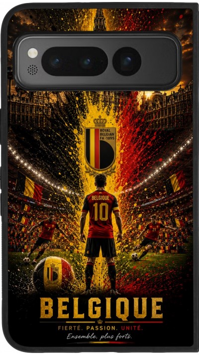 Coque Google Pixel Fold - Silicone rigide noir Football Belgique splash 2026