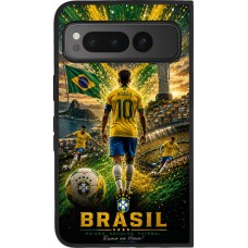 Coque Google Pixel Fold - Silicone rigide noir Football Brésil splash 2026