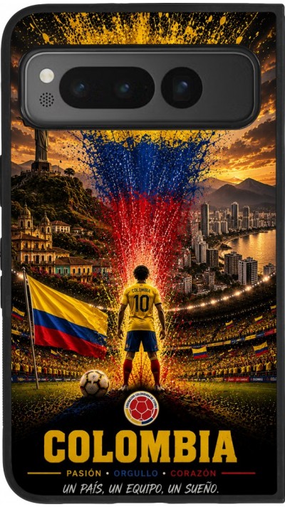 Coque Google Pixel Fold - Silicone rigide noir Football Colombie splash 2026