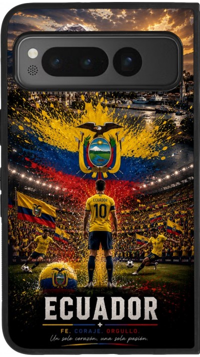 Coque Google Pixel Fold - Silicone rigide noir Football Équateur splash 2026