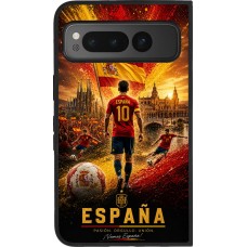 Coque Google Pixel Fold - Silicone rigide noir Football Espagne splash 2026